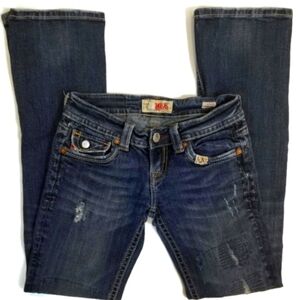 MEK Lagos Distressed Boot cut Denim Jeans 28 x 34 Flare Leg Pants Embell…
